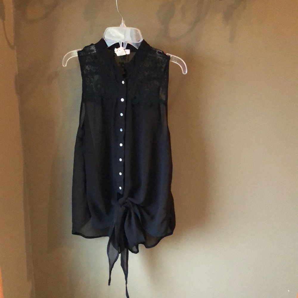 Sheer black front tie blouse